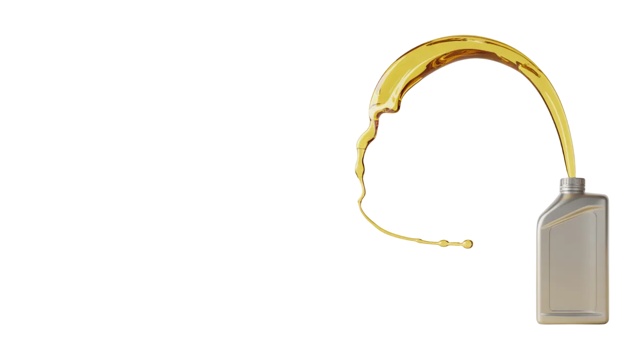 Motor oil being poured from a bottle on white background – clean high-resolution cutout for oil change service promotion